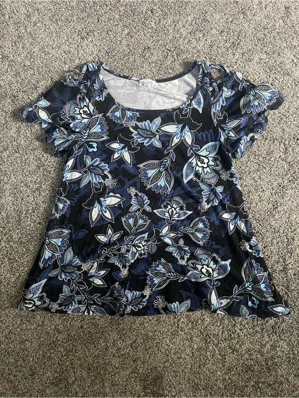 Westport Navy & Light Blue Floral Short-Sleeve Scoop Neck Top